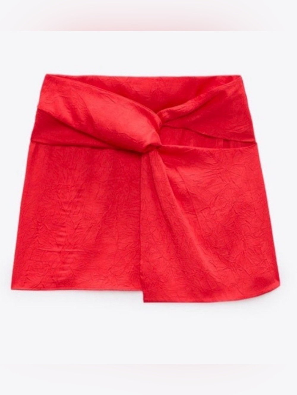 Zara Coral Red Knotted Satin Asymmetrical Mini Skirt Sz M